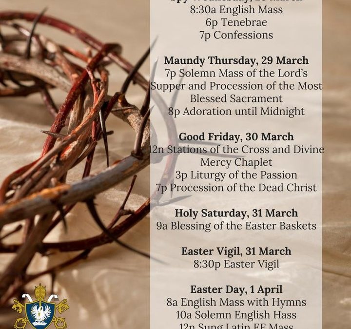 Schedule for Holy Week & Easter