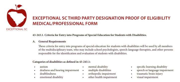 Exceptional SC Eligibility Form